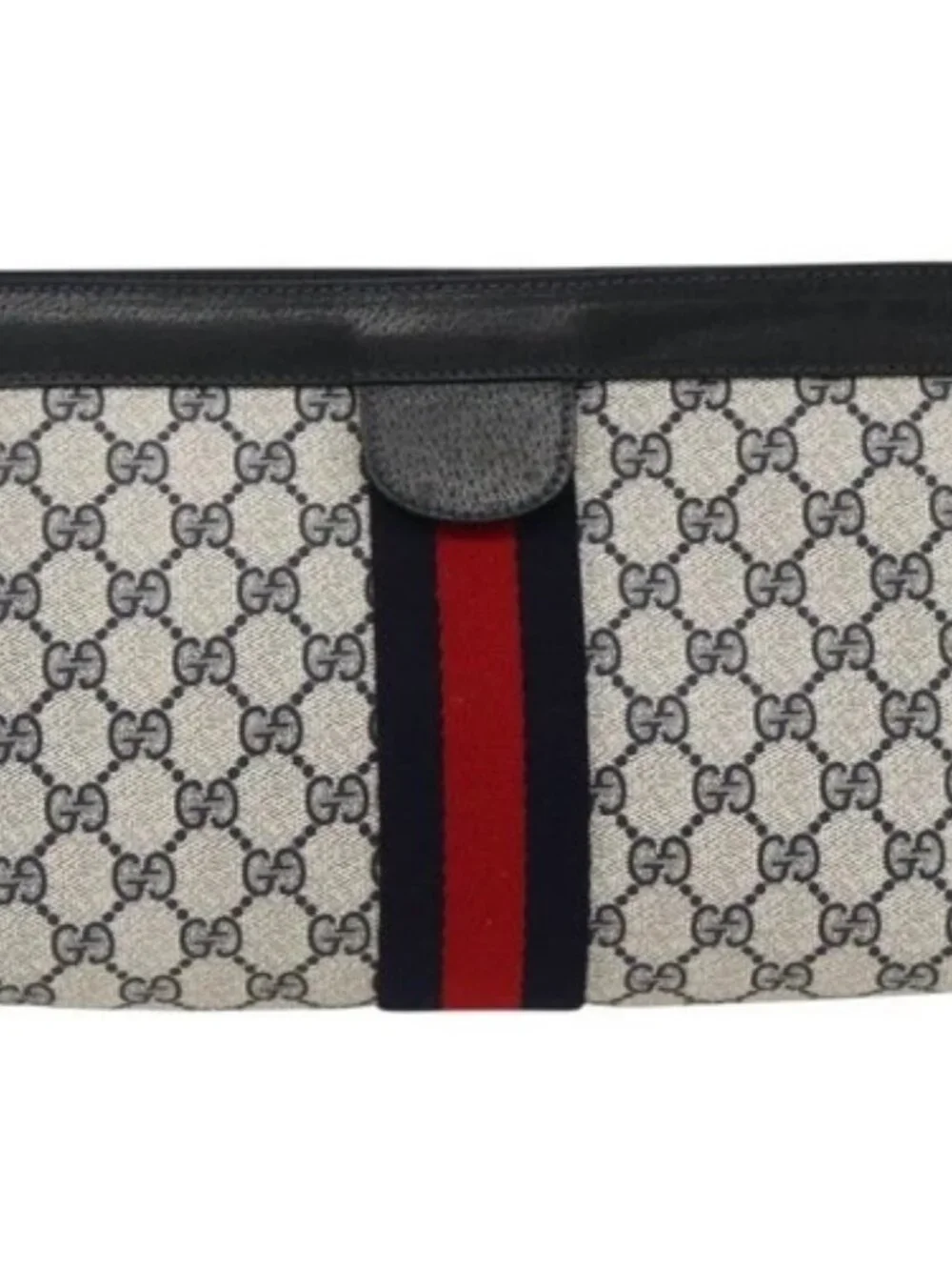 GUCCI GG Supreme Sherry Line Clutch Bag PVC Navy Red 89 01 002 Auth ka3487